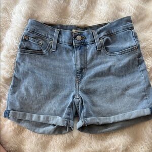 Levi's Light Blue Roll-Cuff Mid Length Denim Shorts